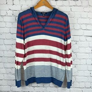 CHAPS Lightweight Summer Sweater w/Hoodie in Stripes, Size XL
